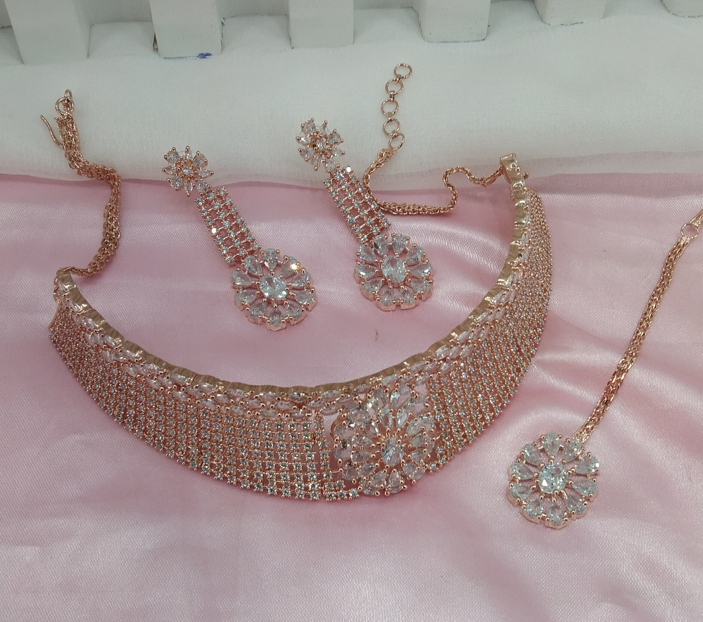 White Rose CZ Choker Jewellery Ankush Set