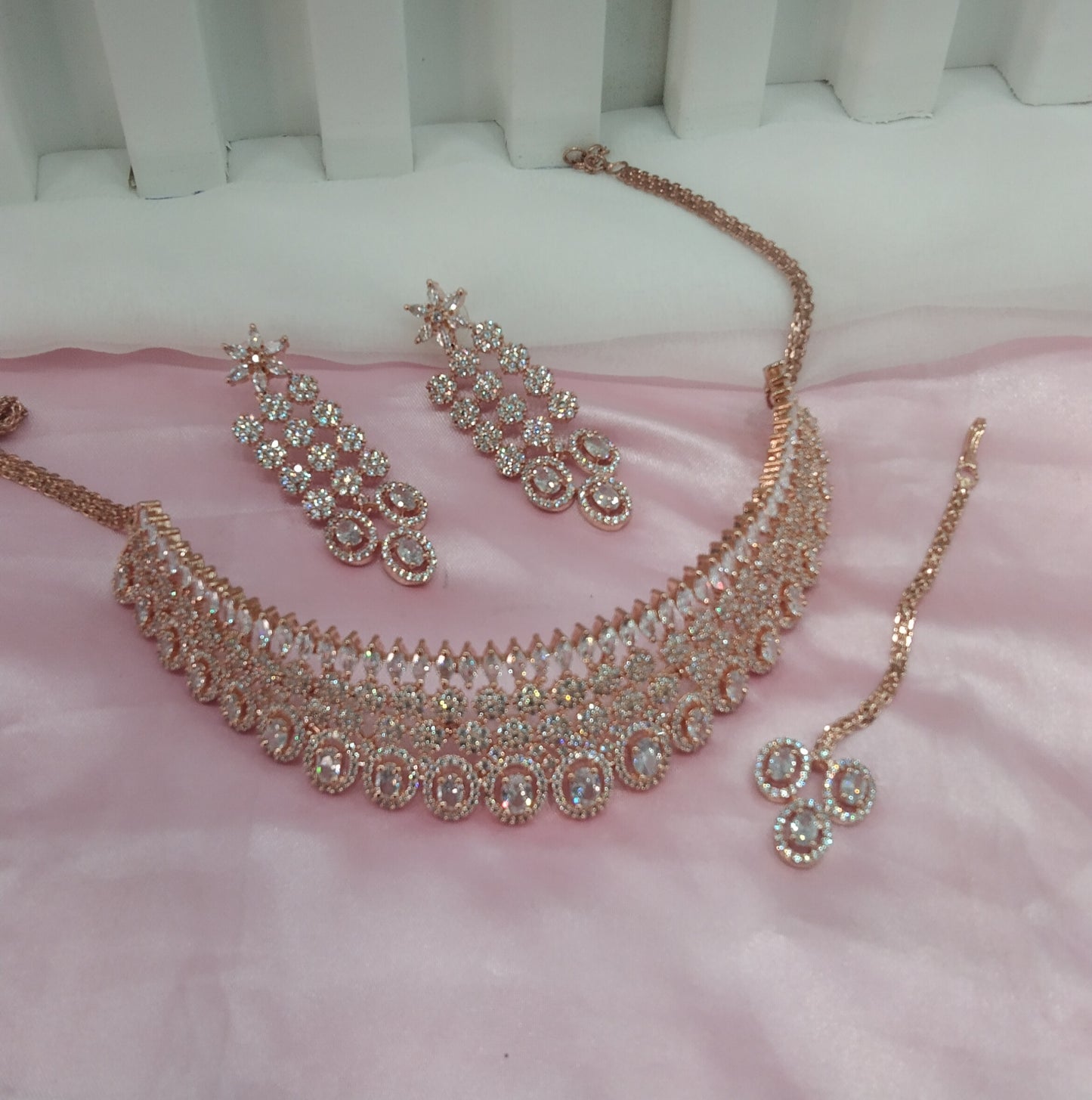 White Rose CZ Choker Jewellery Ankush Set