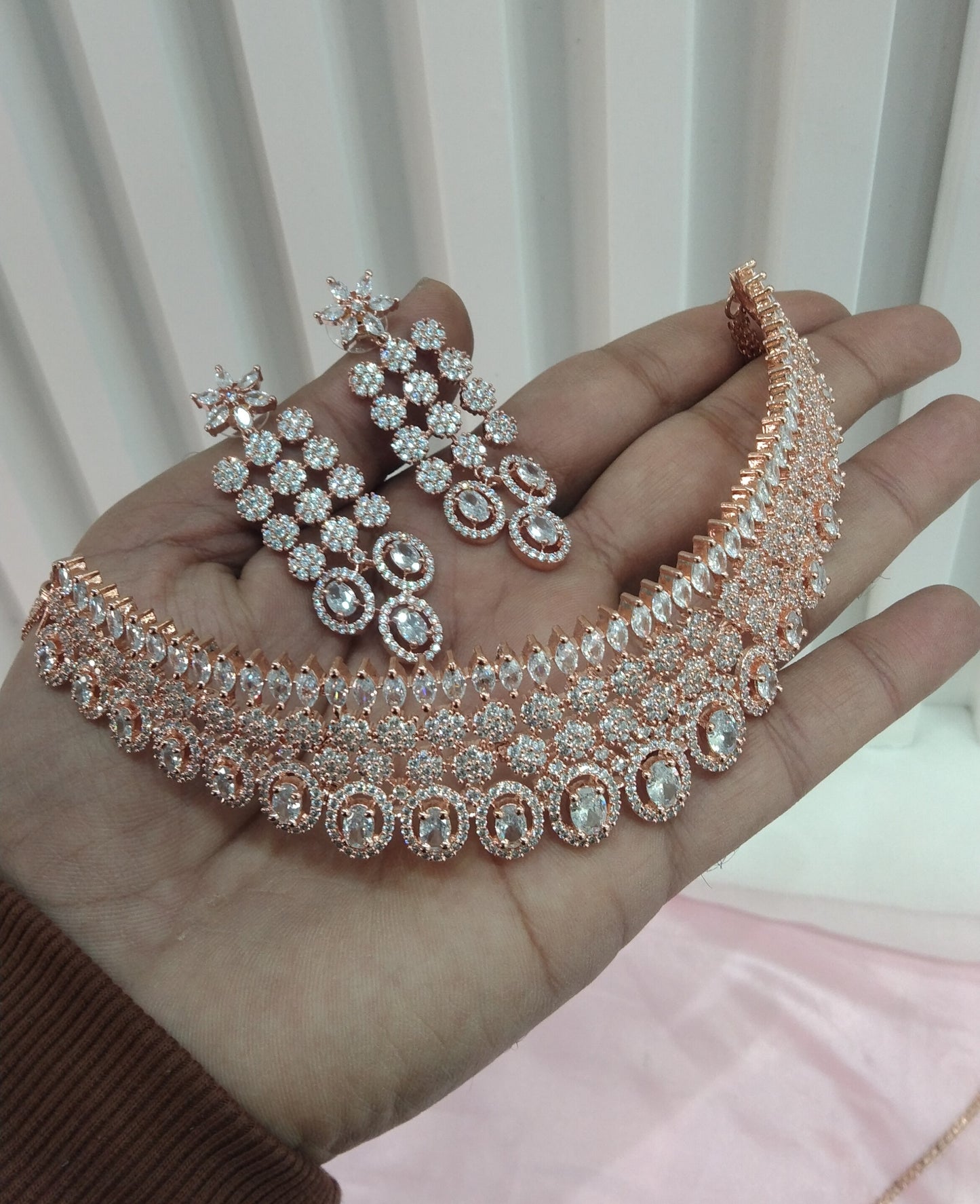 White Rose CZ Choker Jewellery Ankush Set