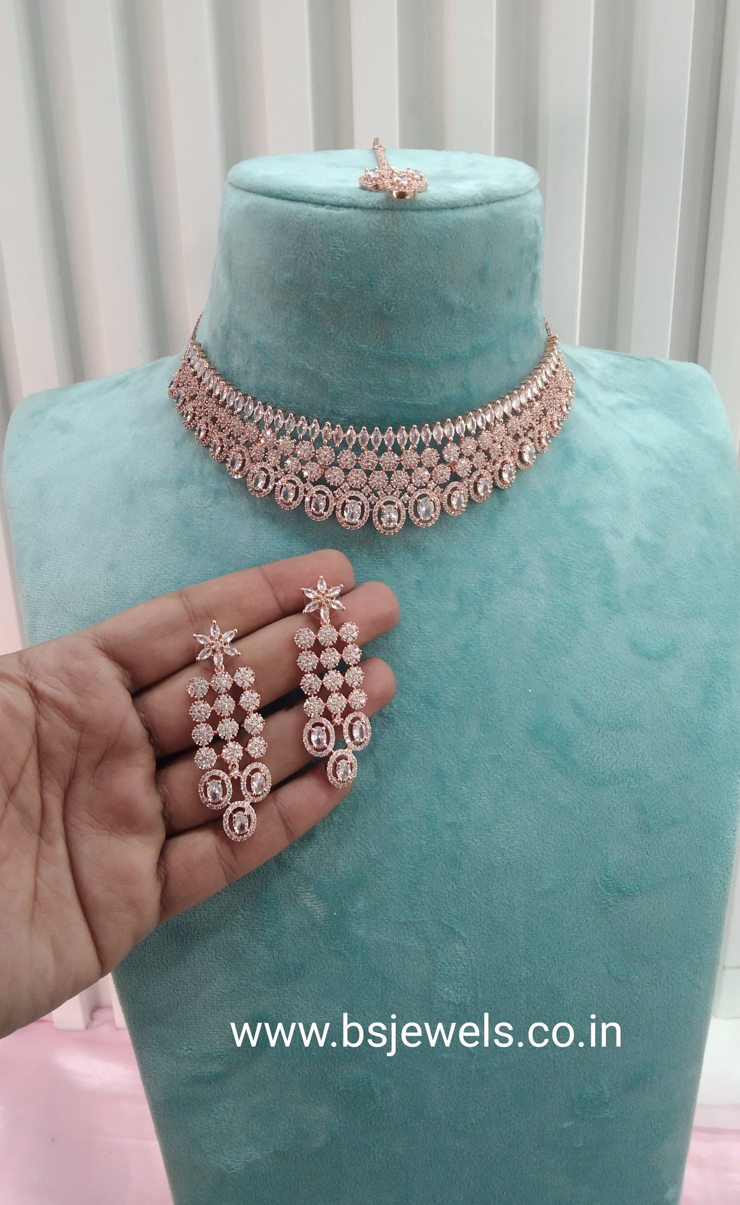 White Rose CZ Choker Jewellery Ankush Set