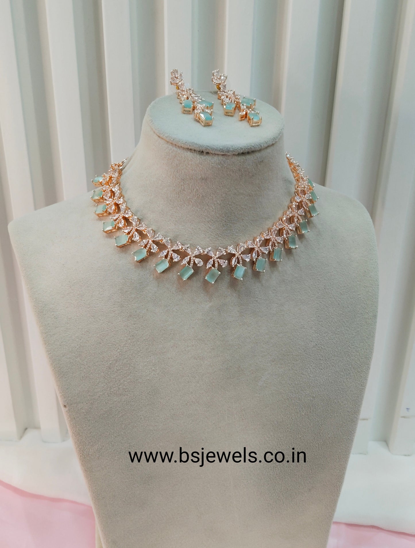 Pista Rose CZ Necklace Jewellery New York Set