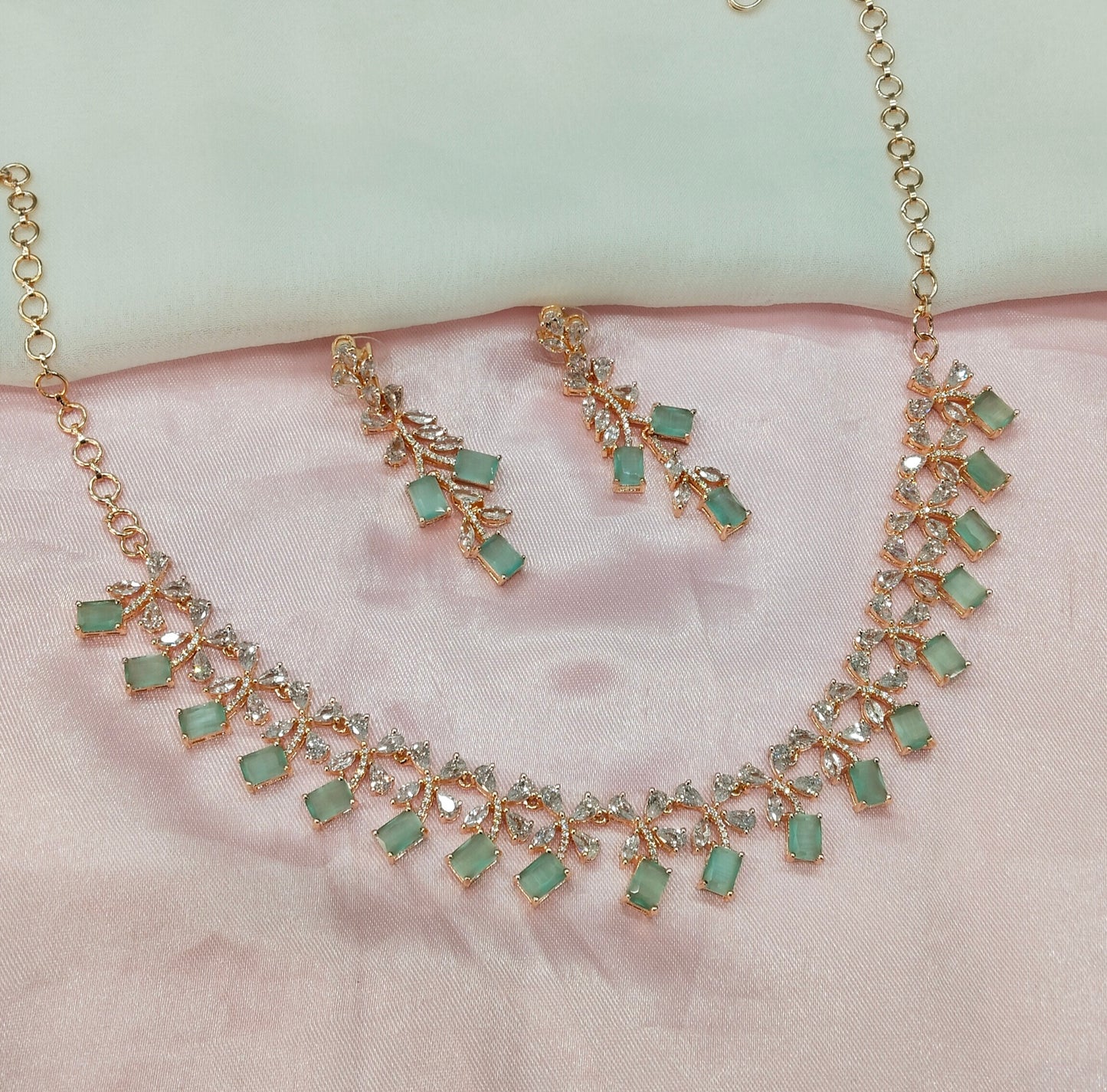 Pista Rose CZ Necklace Jewellery New York Set