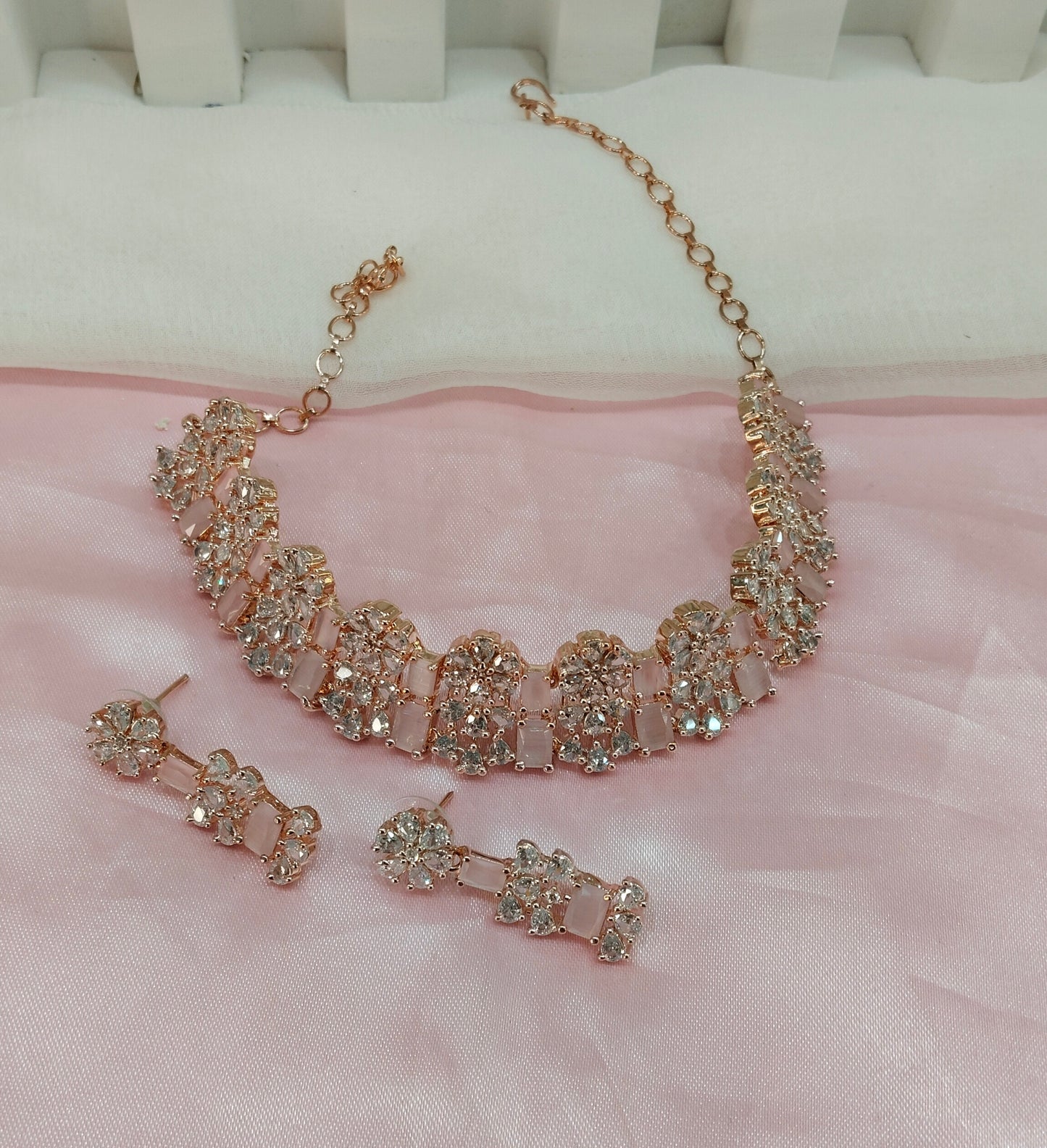 Pink Rose CZ Choker Jewellery Oceanside Set