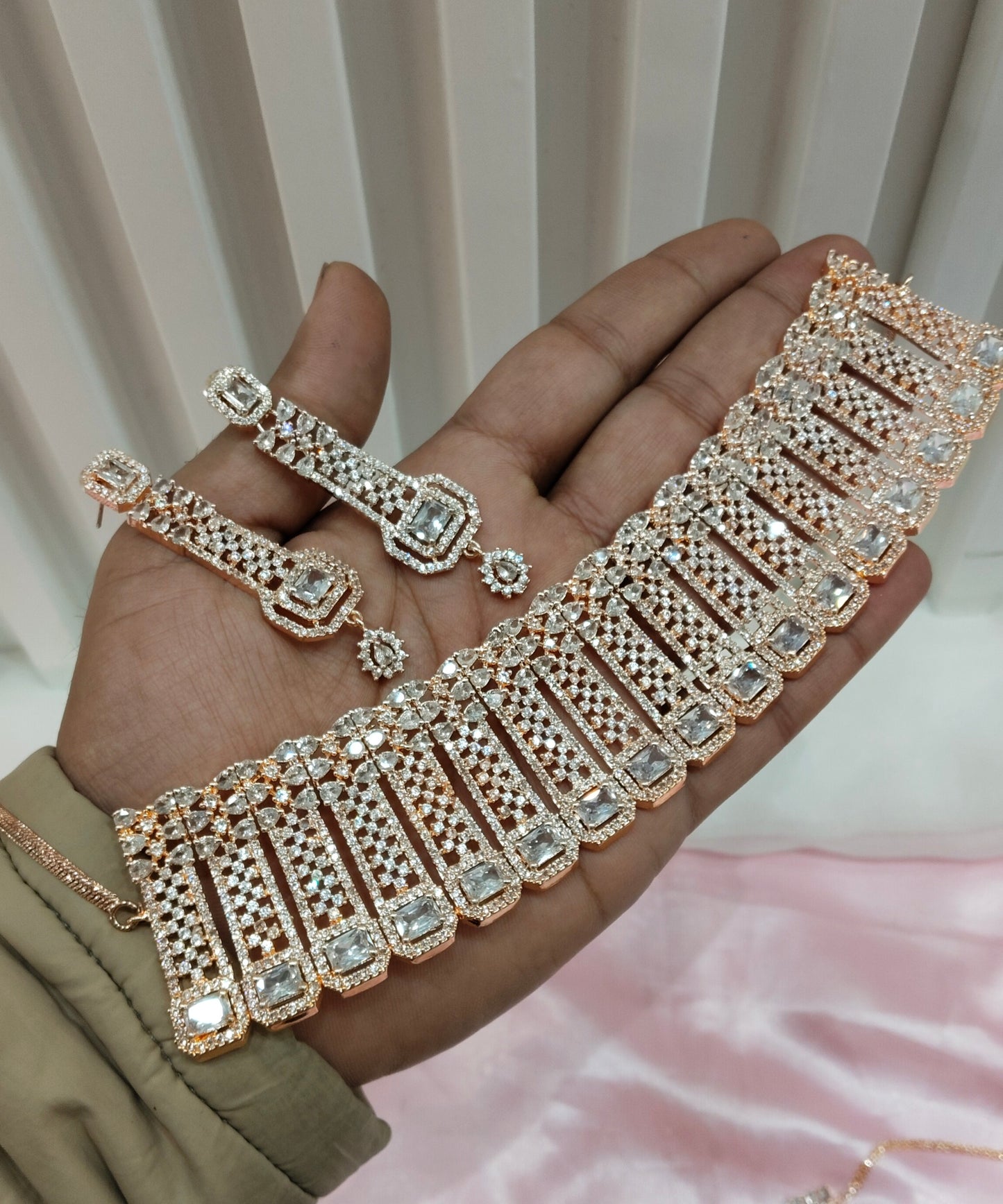 Pink Rose CZ Choker Jewellery British Set