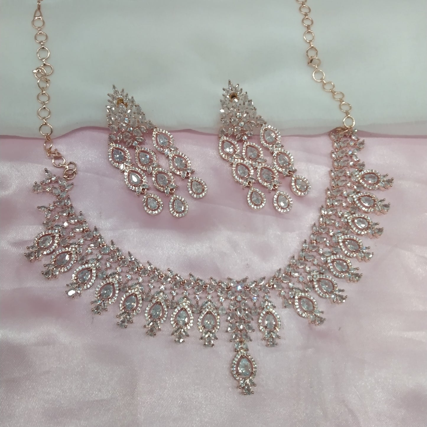 White Rose CZ Necklace Jewellery Rihana Set