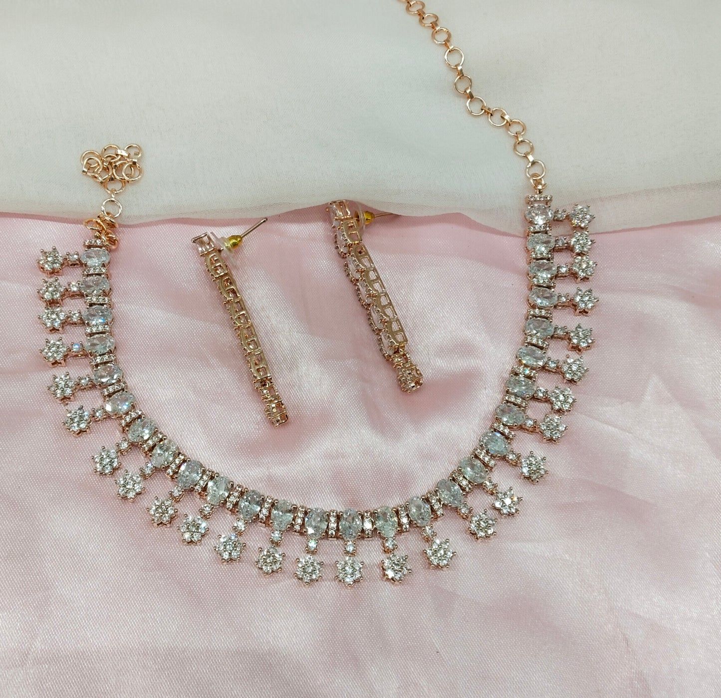 White Rose CZ Necklace Jewellery Ten Modi Set