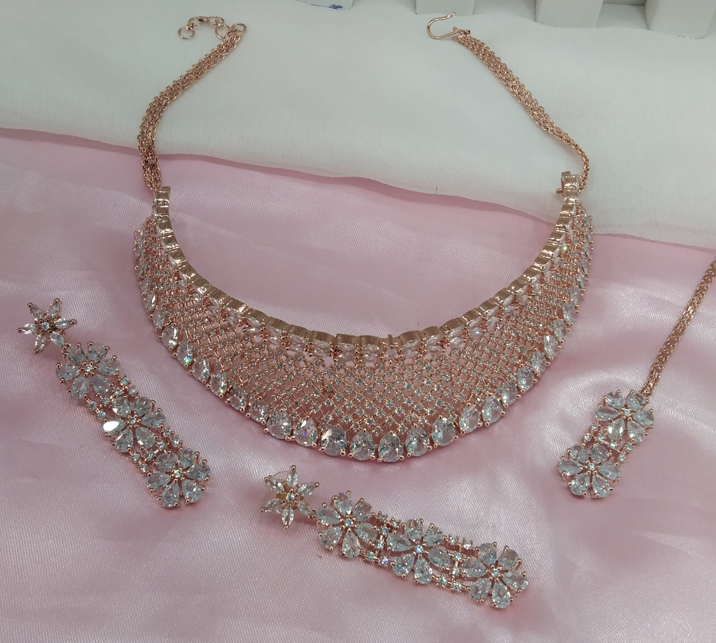 White Rose CZ Choker Jewellery Ankush Set