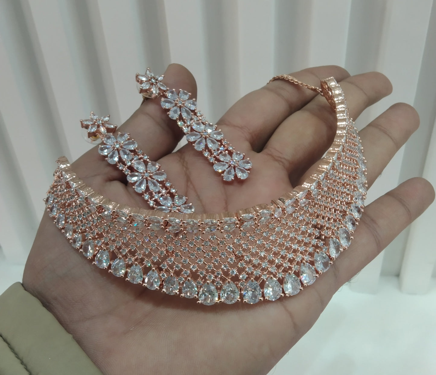 White Rose CZ Choker Jewellery Ankush Set