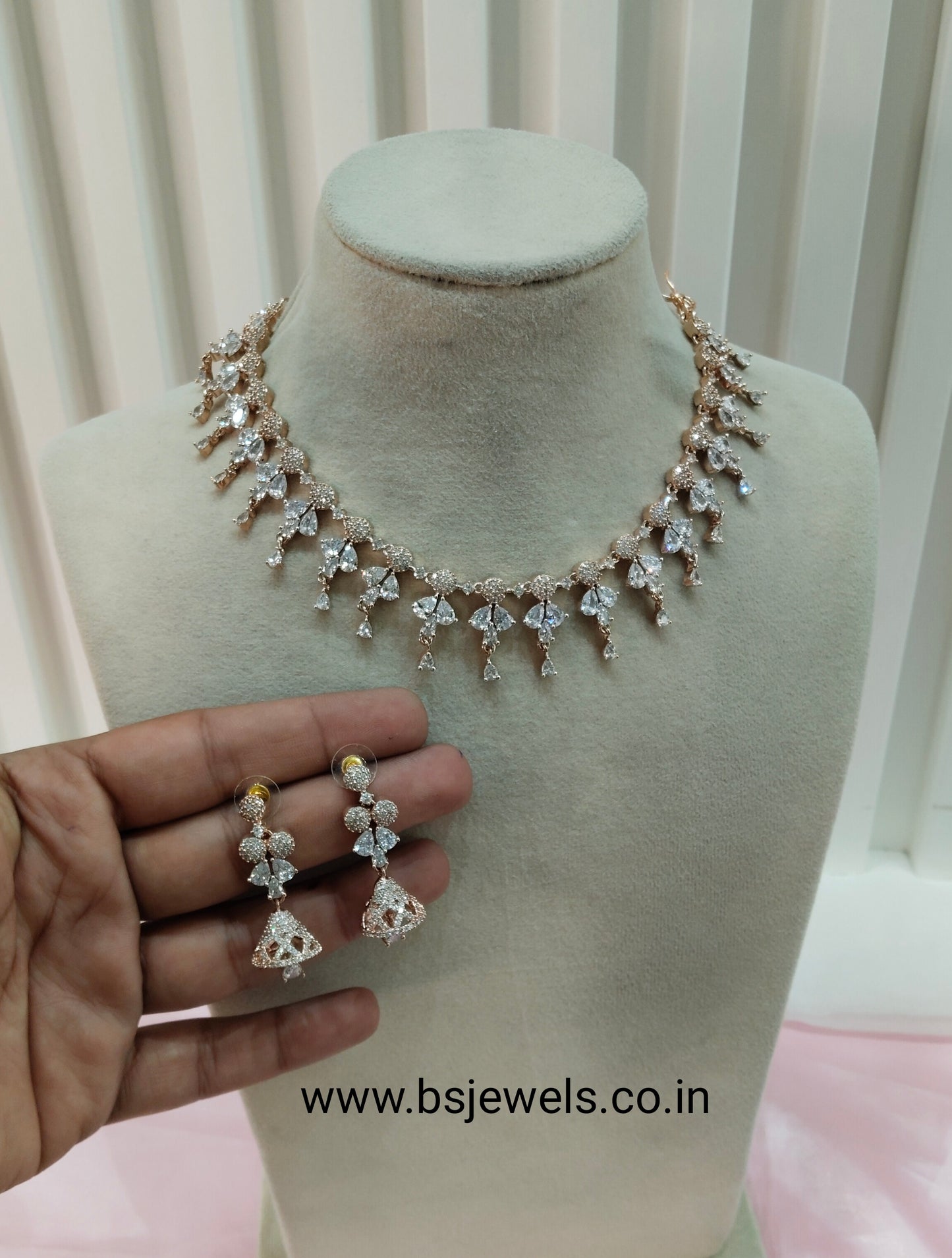 White Rose CZ Jhumki Necklace Jewellery Ten Modi Set