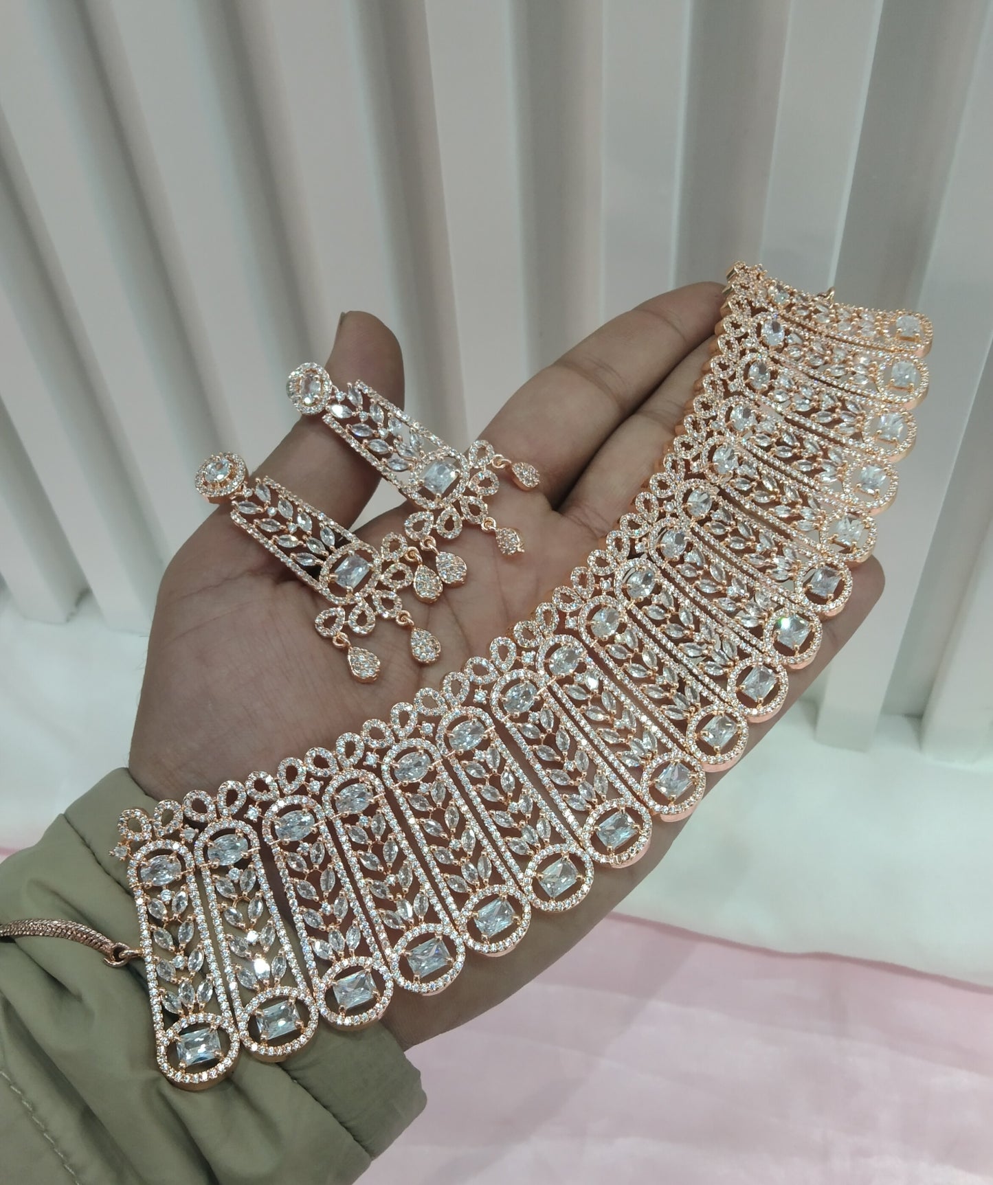 White Rose CZ Choker Jewellery Lakhi Set