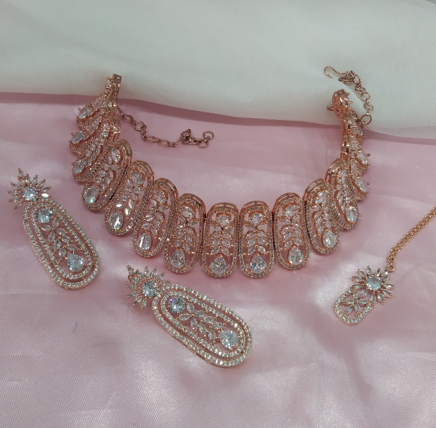 White Rose CZ Choker Jewellery Lakhi Set