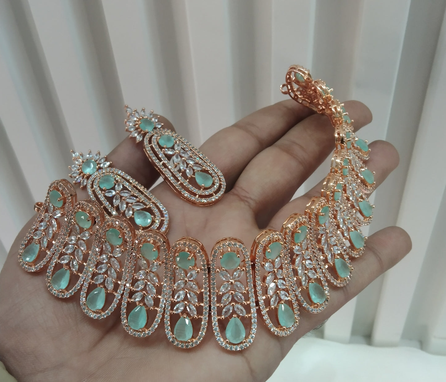 Pista Rose CZ Choker Jewellery Lakhi Set