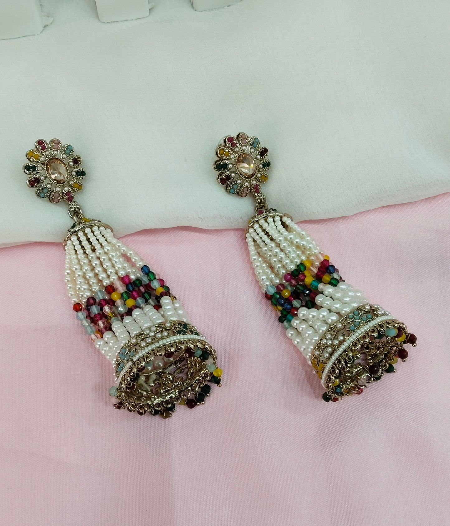 Multi Color Antique Gold Bollywood Earrings Paavni Set