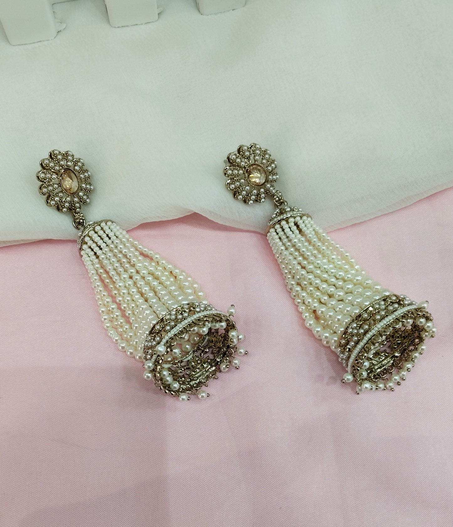 White Antique Gold Bollywood Earrings Paavni Set