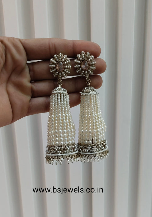 White Antique Gold Bollywood Earrings Paavni Set