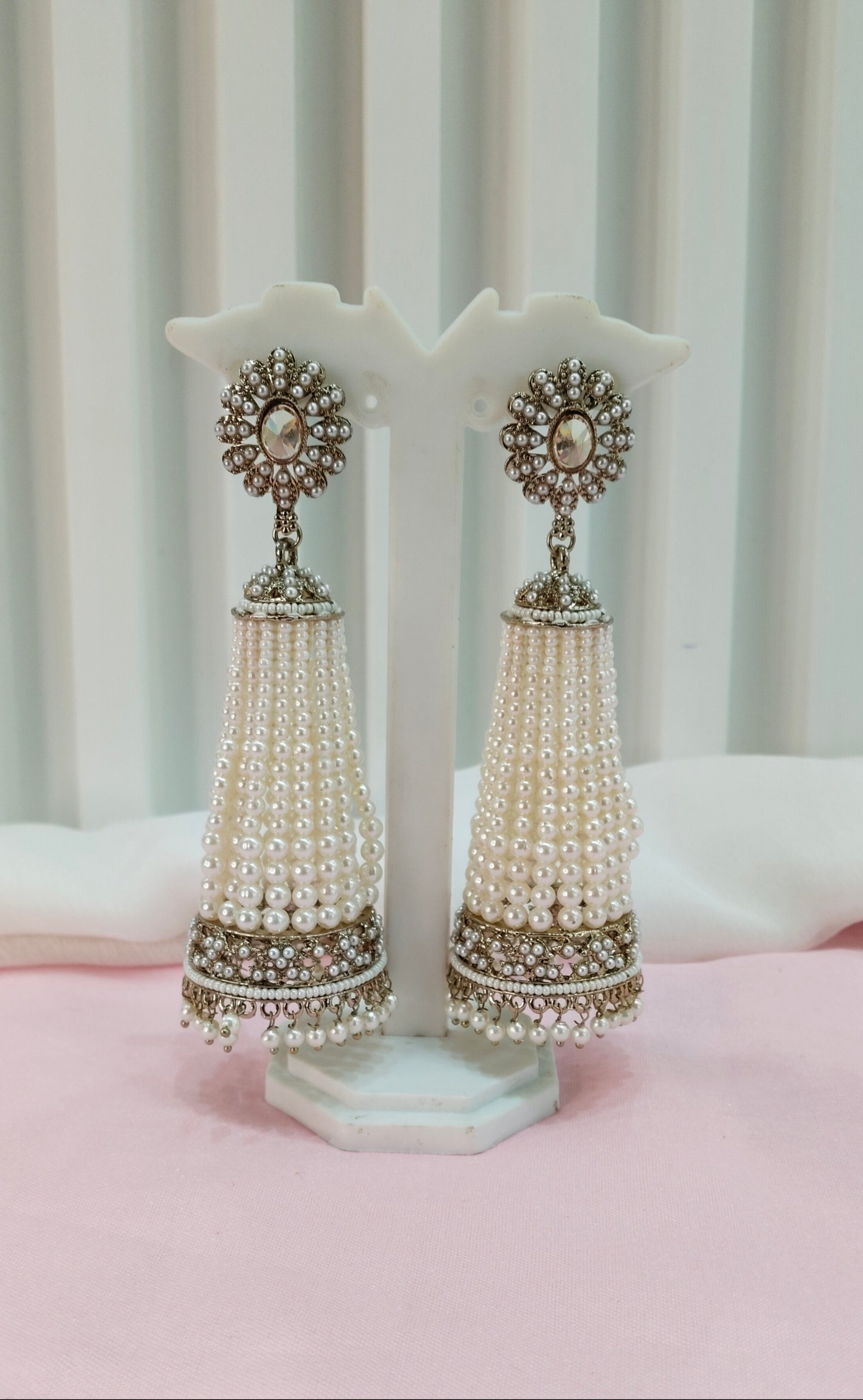 White Antique Gold Bollywood Earrings Paavni Set