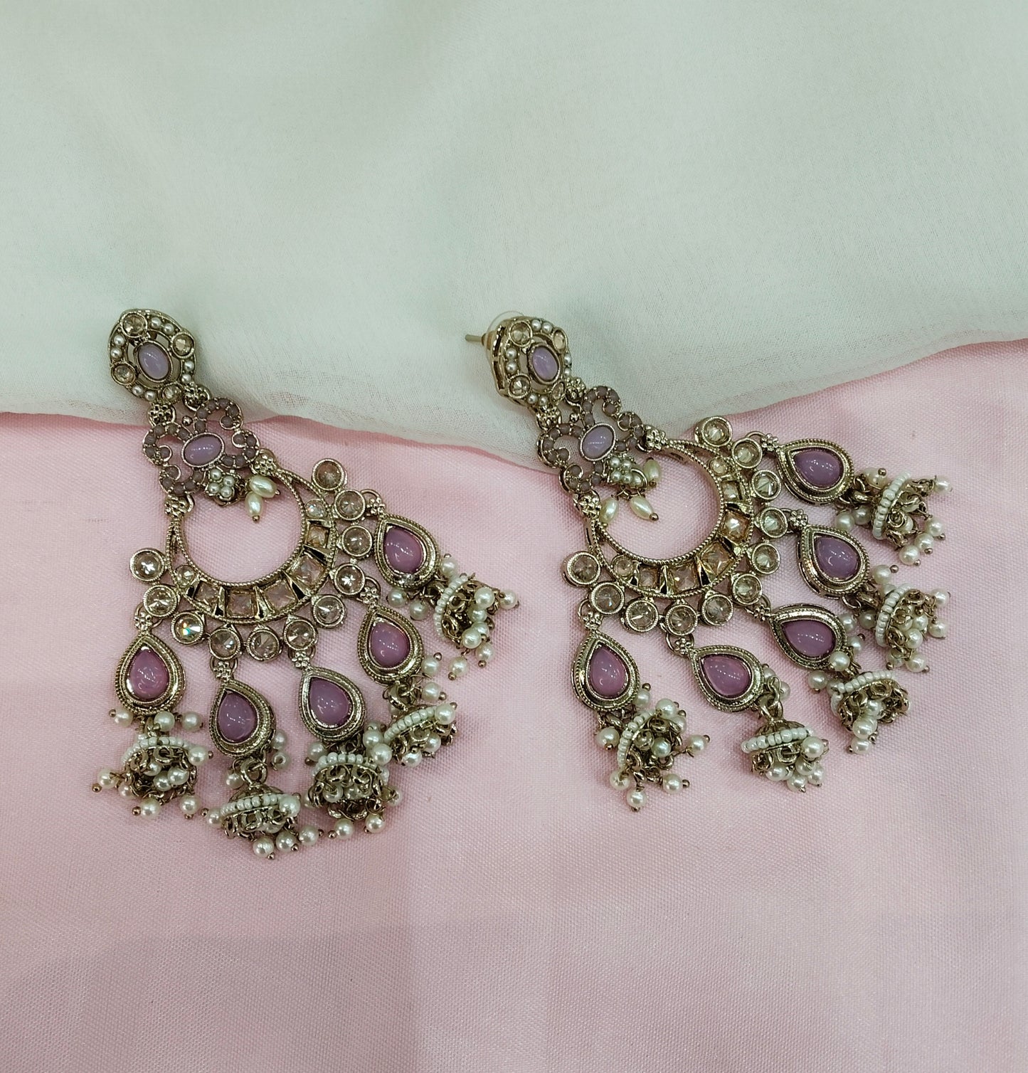 Lavender Antique Gold Chandbali Bollywood Earrings Paavni Set
