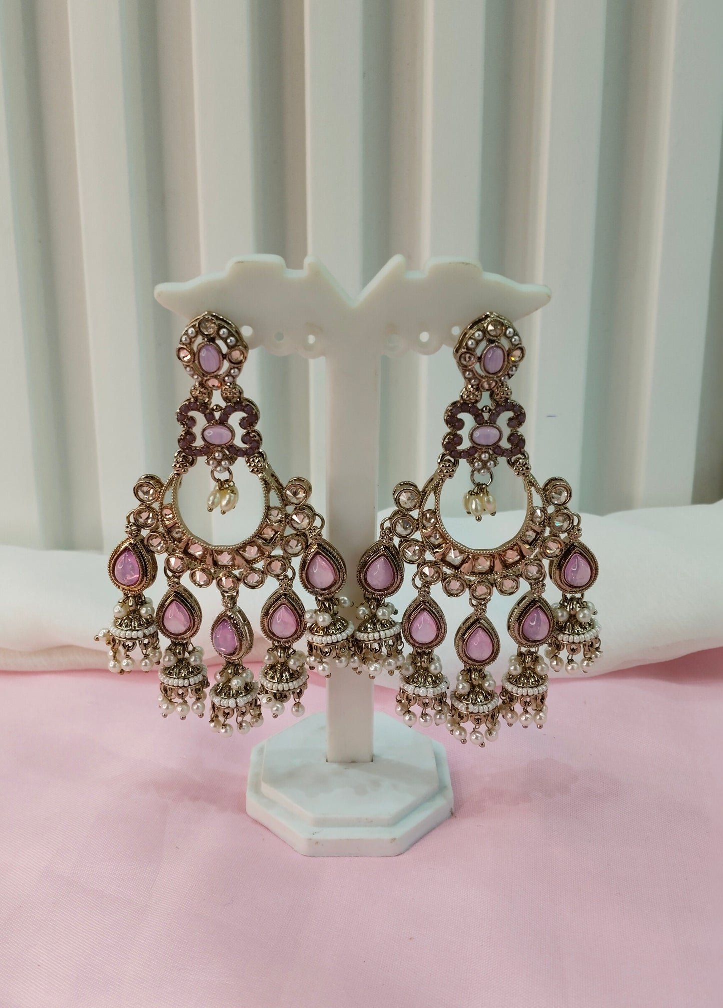 Lavender Antique Gold Chandbali Bollywood Earrings Paavni Set