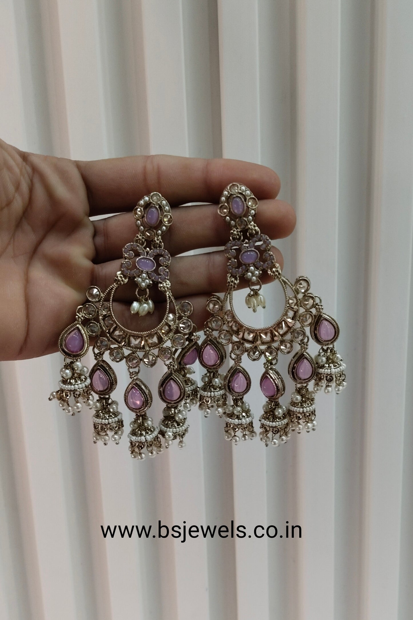 Lavender Antique Gold Chandbali Bollywood Earrings Paavni Set