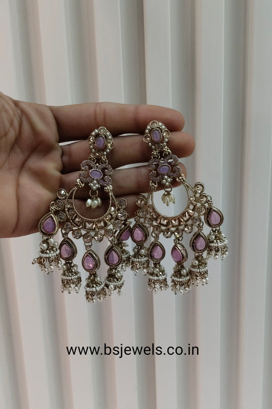 Lavender Antique Gold Chandbali Bollywood Earrings Paavni Set