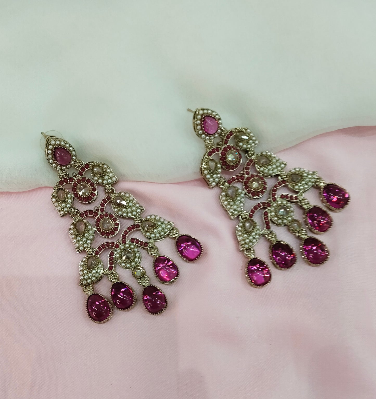 Purple Antique Gold Bollywood Earrings Rava Set