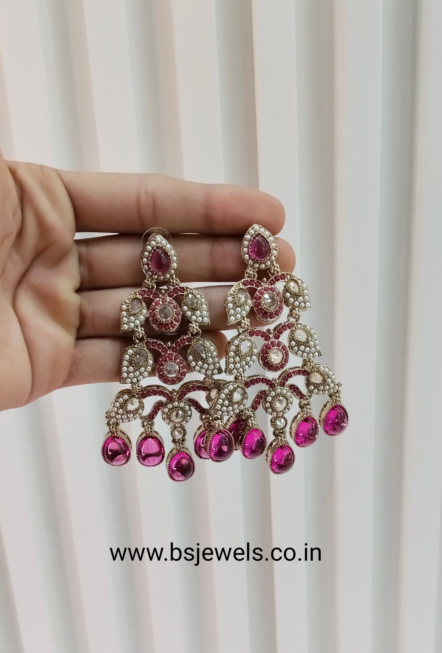 Purple Antique Gold Bollywood Earrings Rava Set