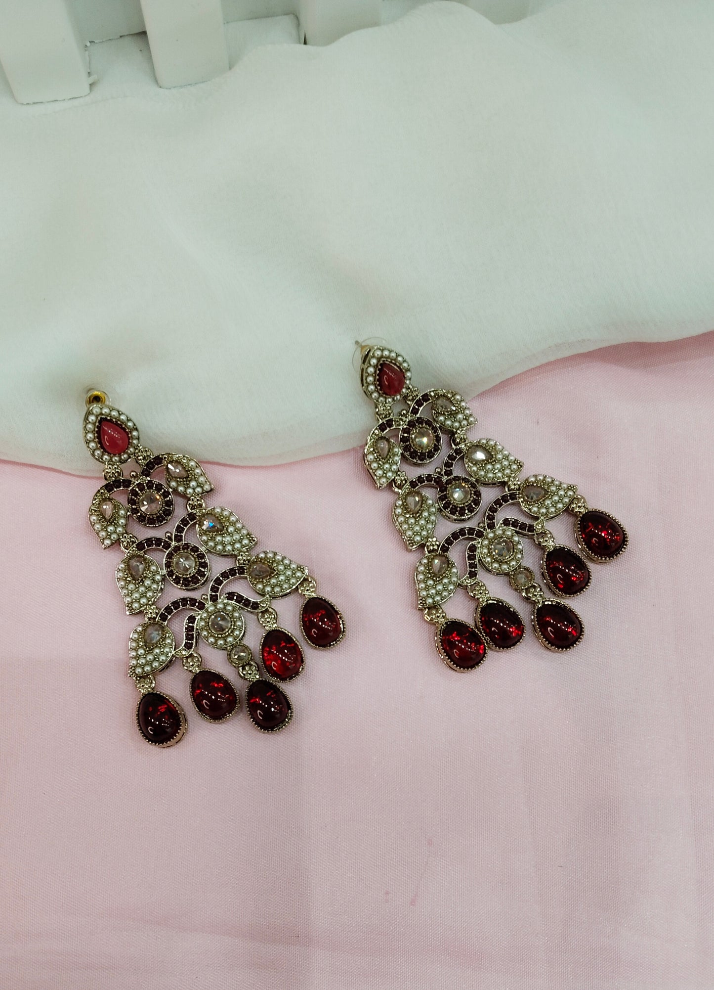 Maroon Antique Gold Bollywood Earrings Rava Set