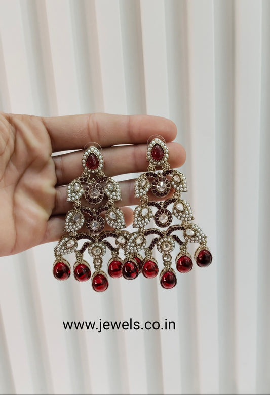 Maroon Antique Gold Bollywood Earrings Rava Set
