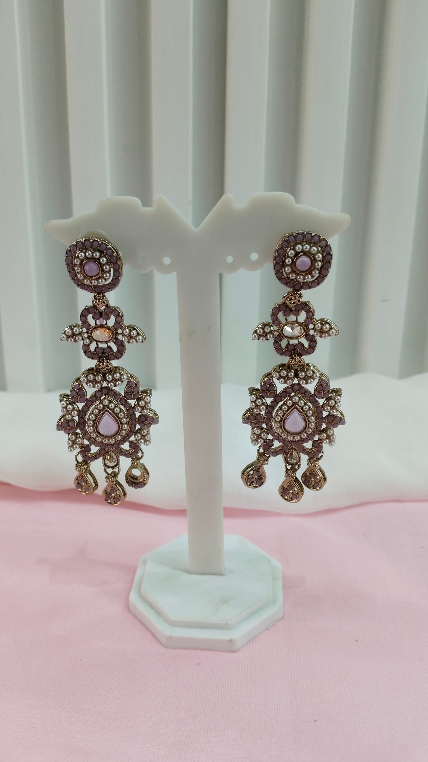 Lavender Antique Gold Bollywood Earrings Nahar Set