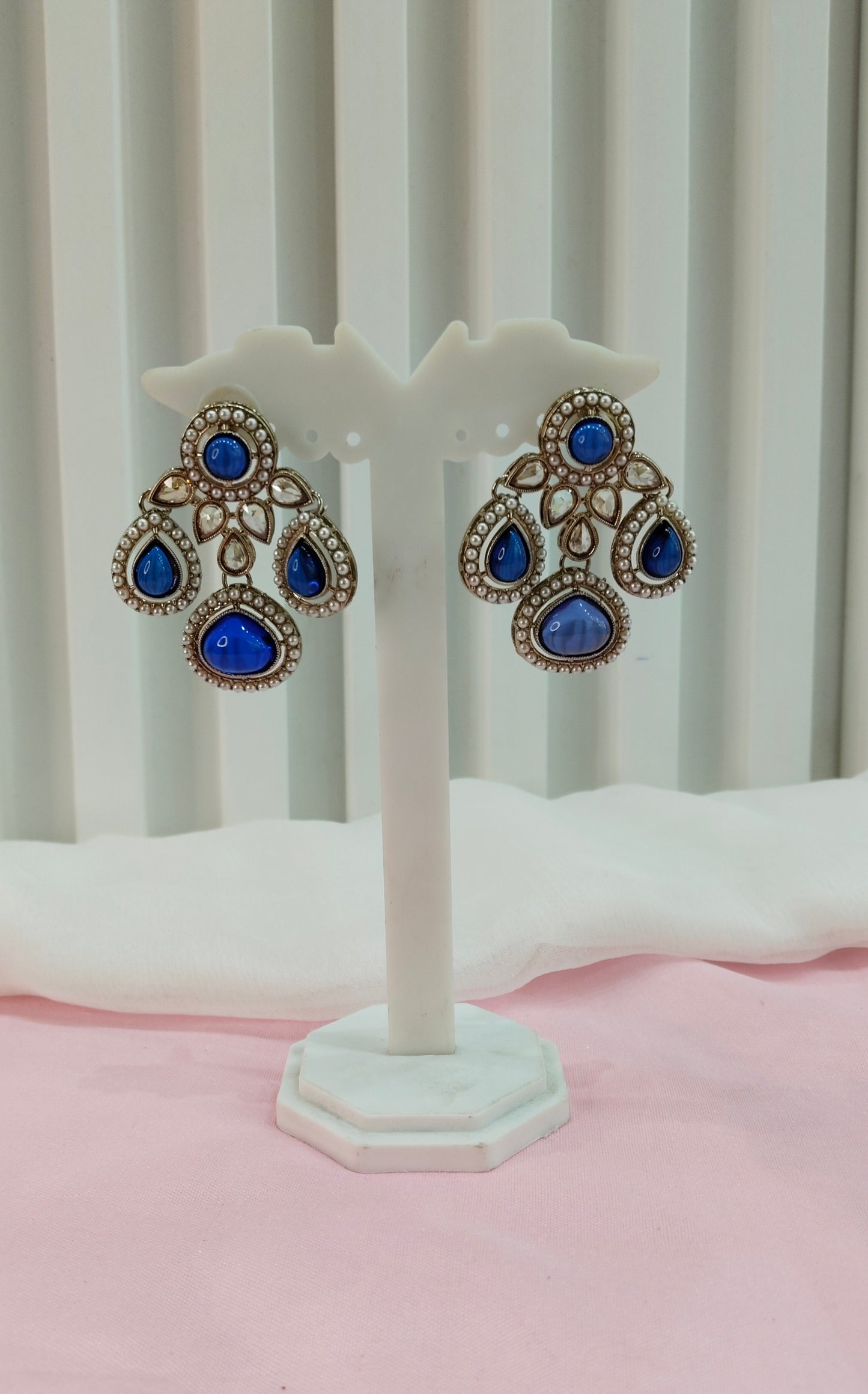 Blue Antique Gold Bollywood Earrings Global Set
