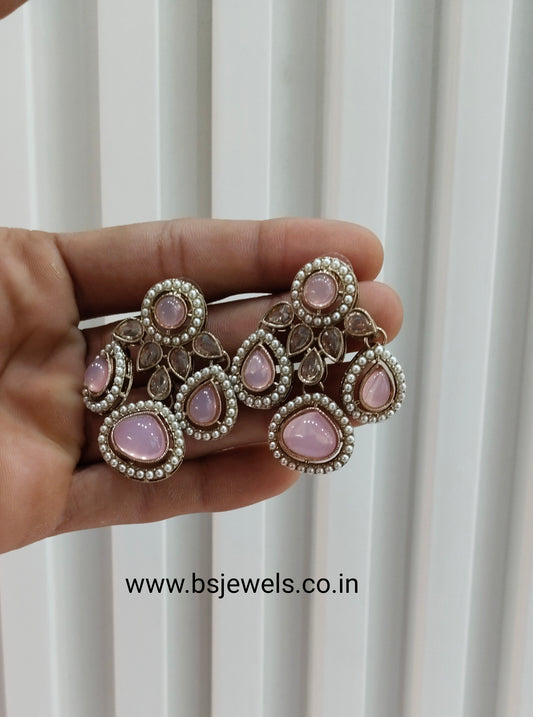Pink Antique Gold Bollywood Earrings Global Set