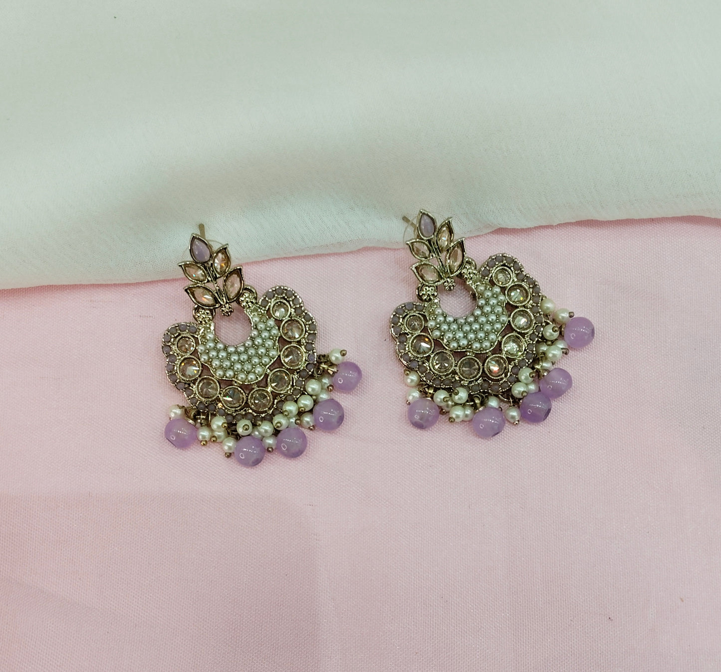 Lavender Antique Gold Bollywood Earrings Ava Set