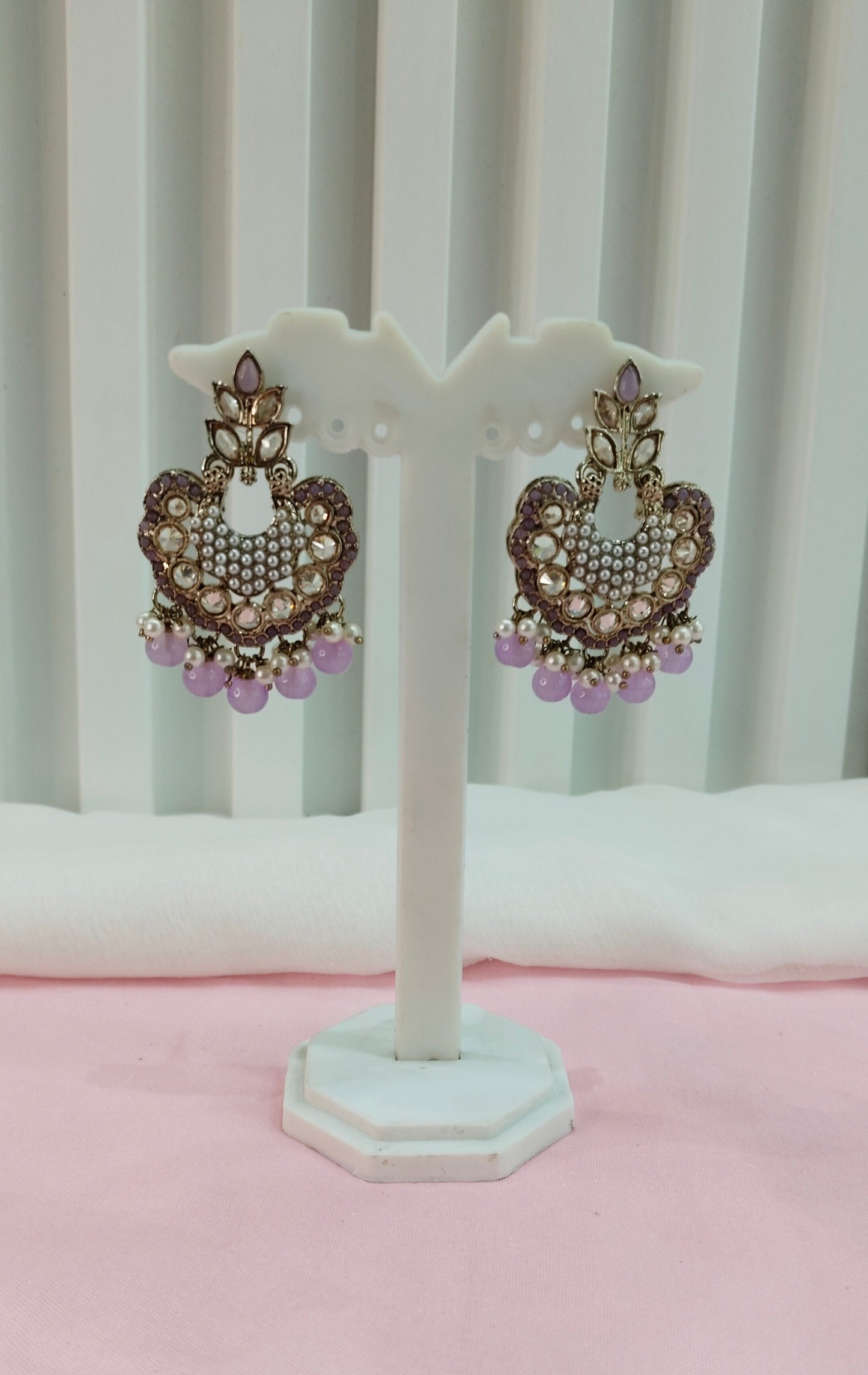 Lavender Antique Gold Bollywood Earrings Ava Set