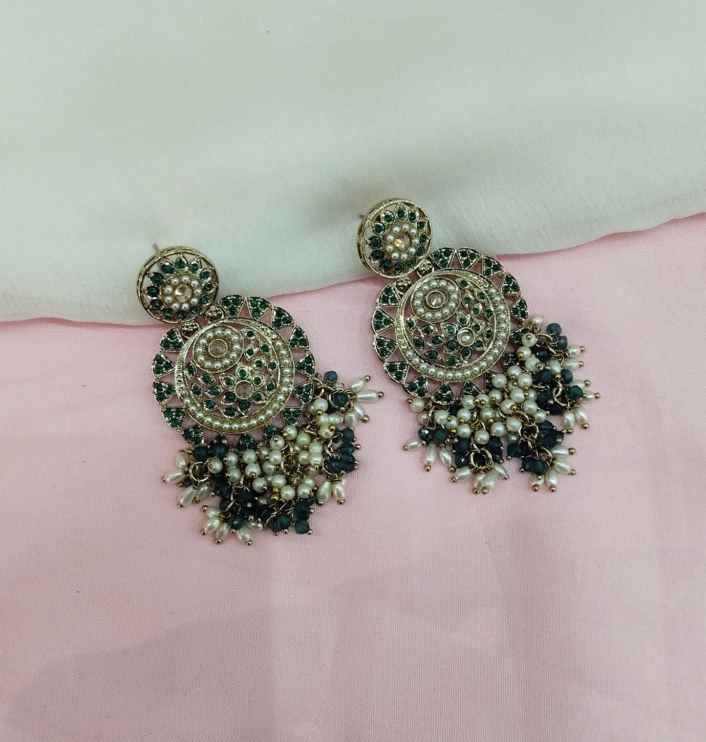 Rama Green Antique Gold Bollywood Earrings Pari Set