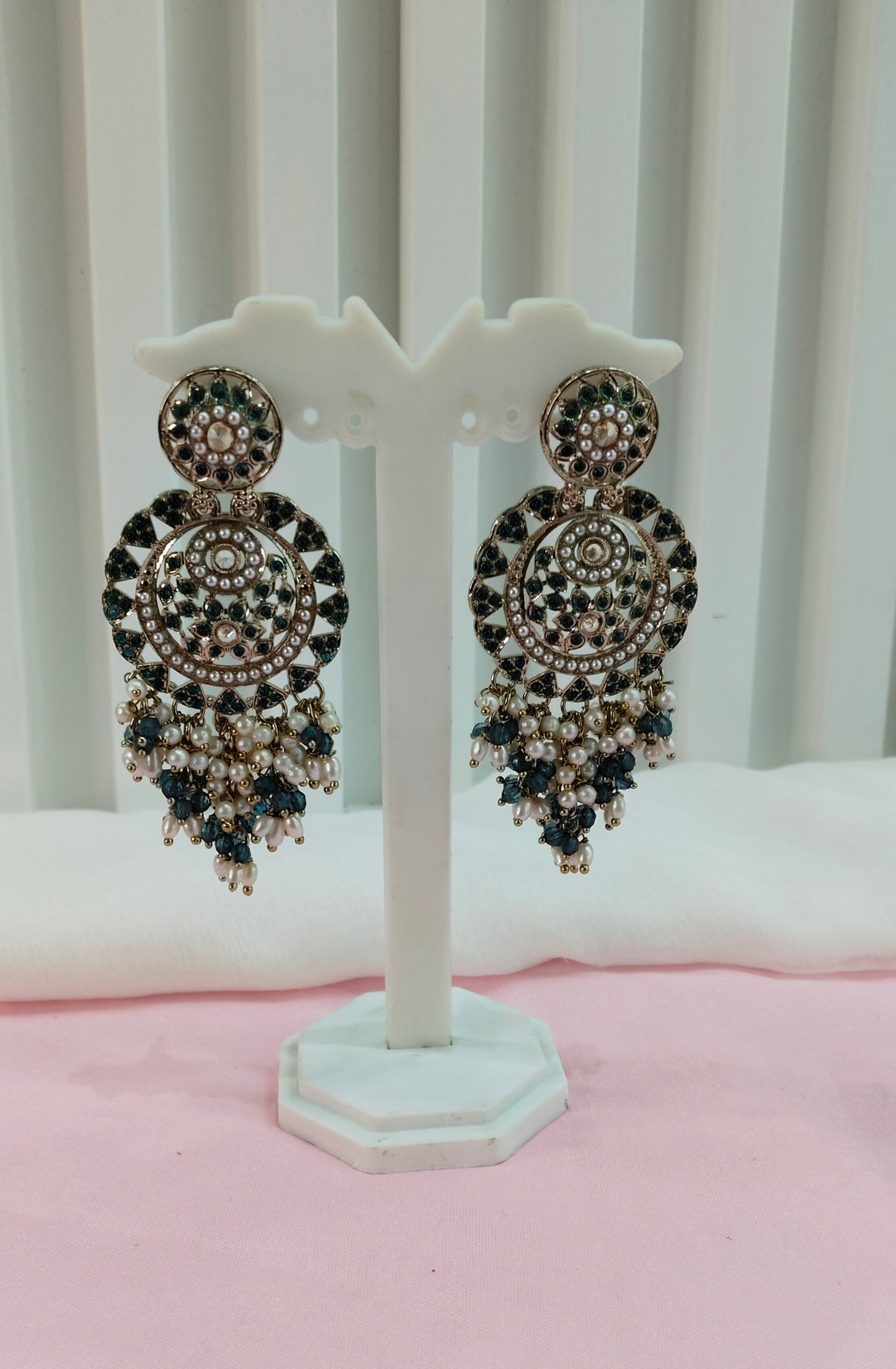 Rama Green Antique Gold Bollywood Earrings Pari Set