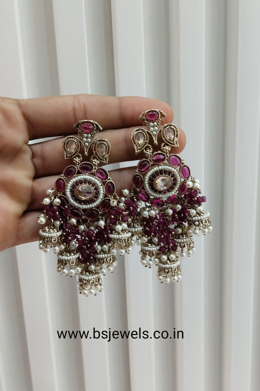 Purple Antique Gold Bollywood Earrings Pari Set