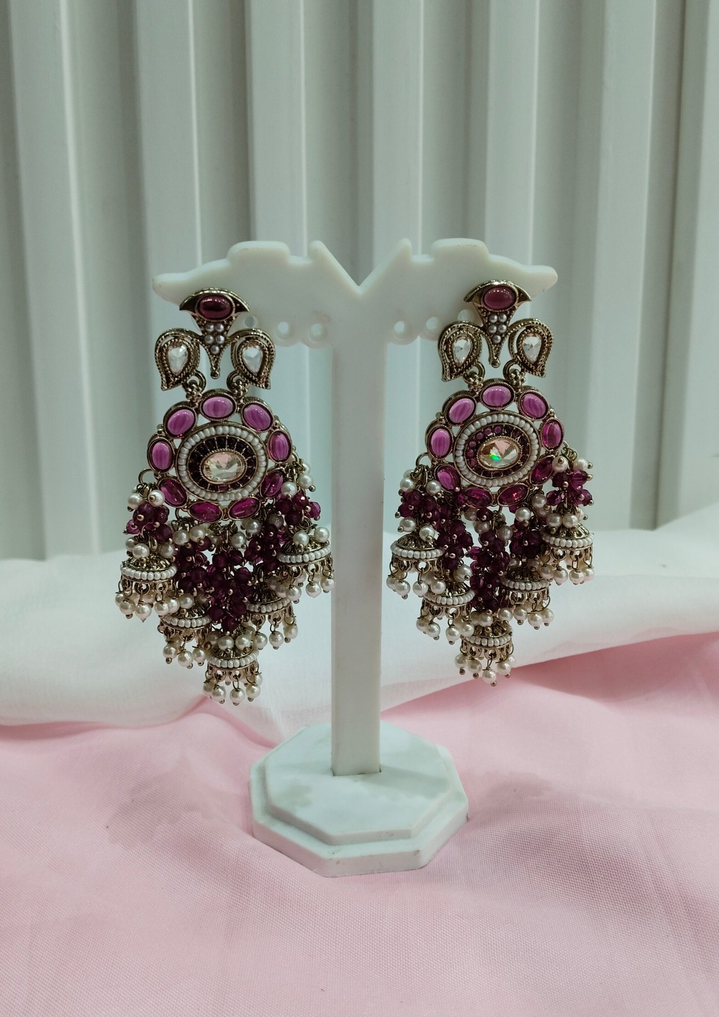 Purple Antique Gold Bollywood Earrings Pari Set