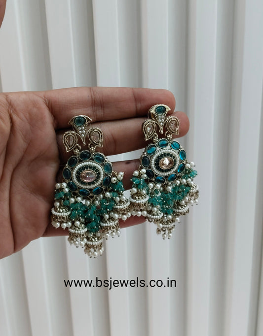 Turquoise Antique Gold Bollywood Earrings Pari Set