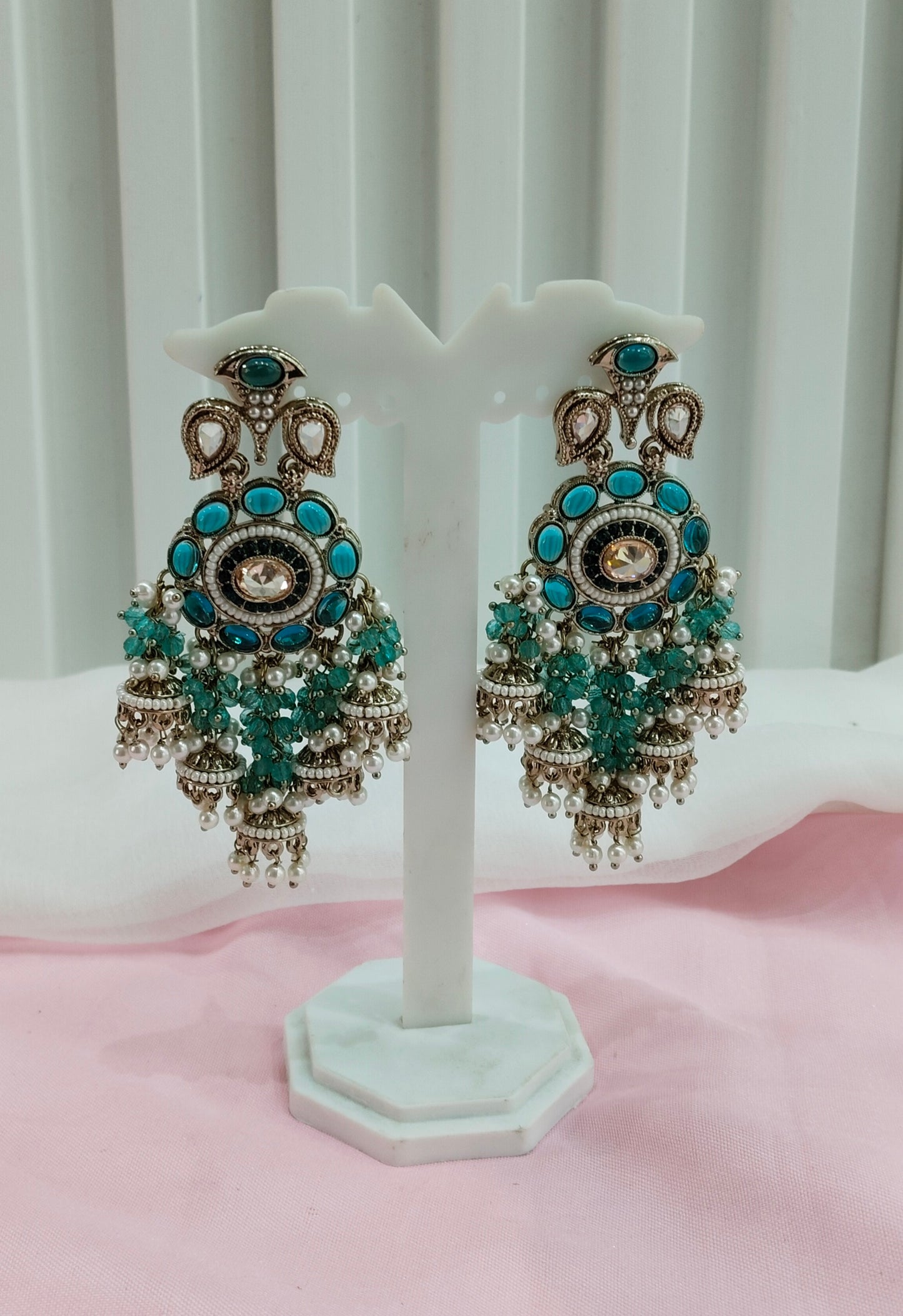 Turquoise Antique Gold Bollywood Earrings Pari Set