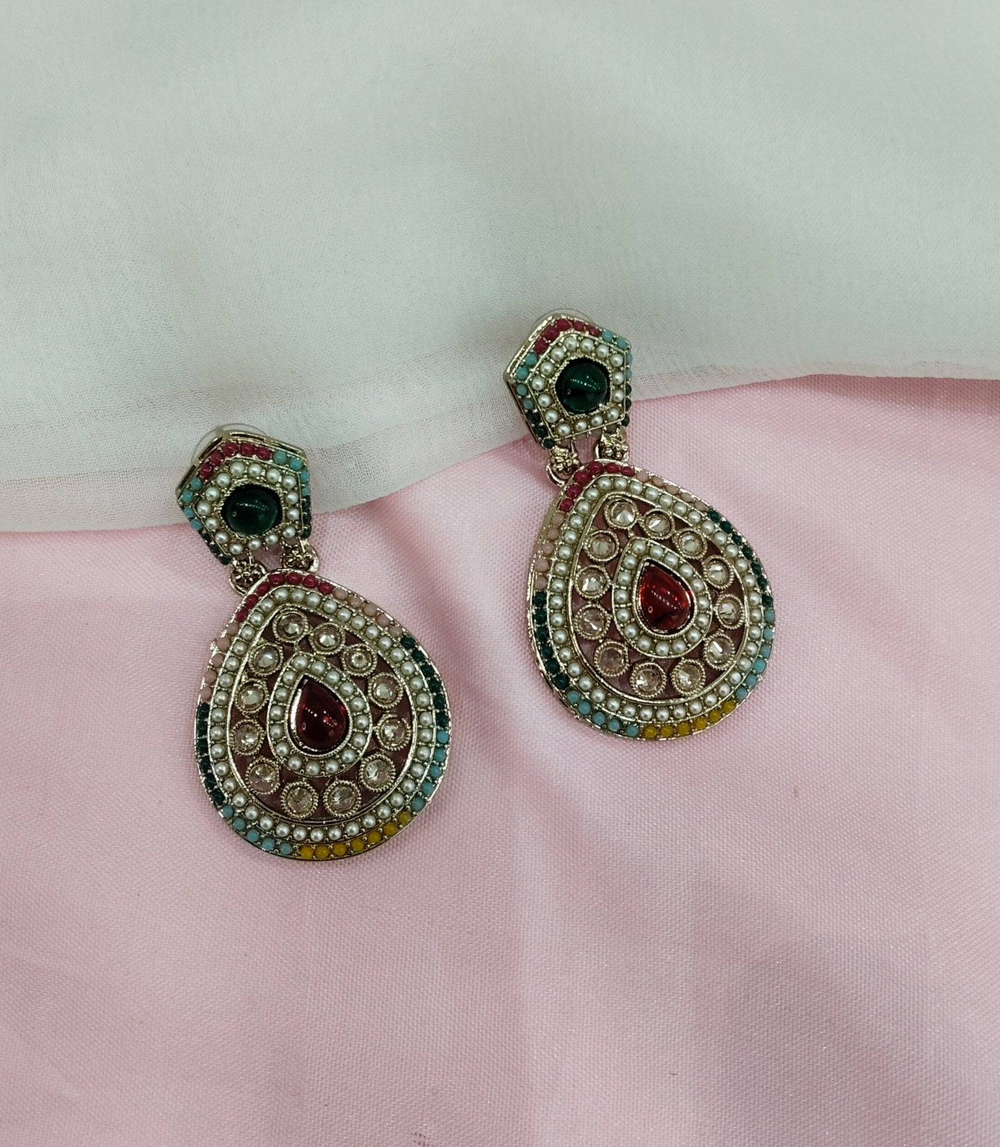 Multi Color Antique Gold Bollywood Earrings Pari Set
