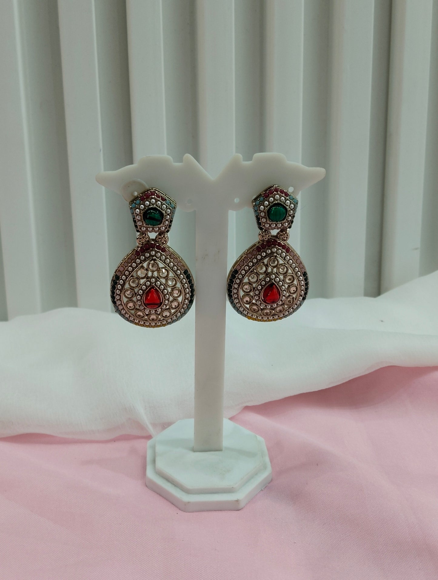 Multi Color Antique Gold Bollywood Earrings Pari Set