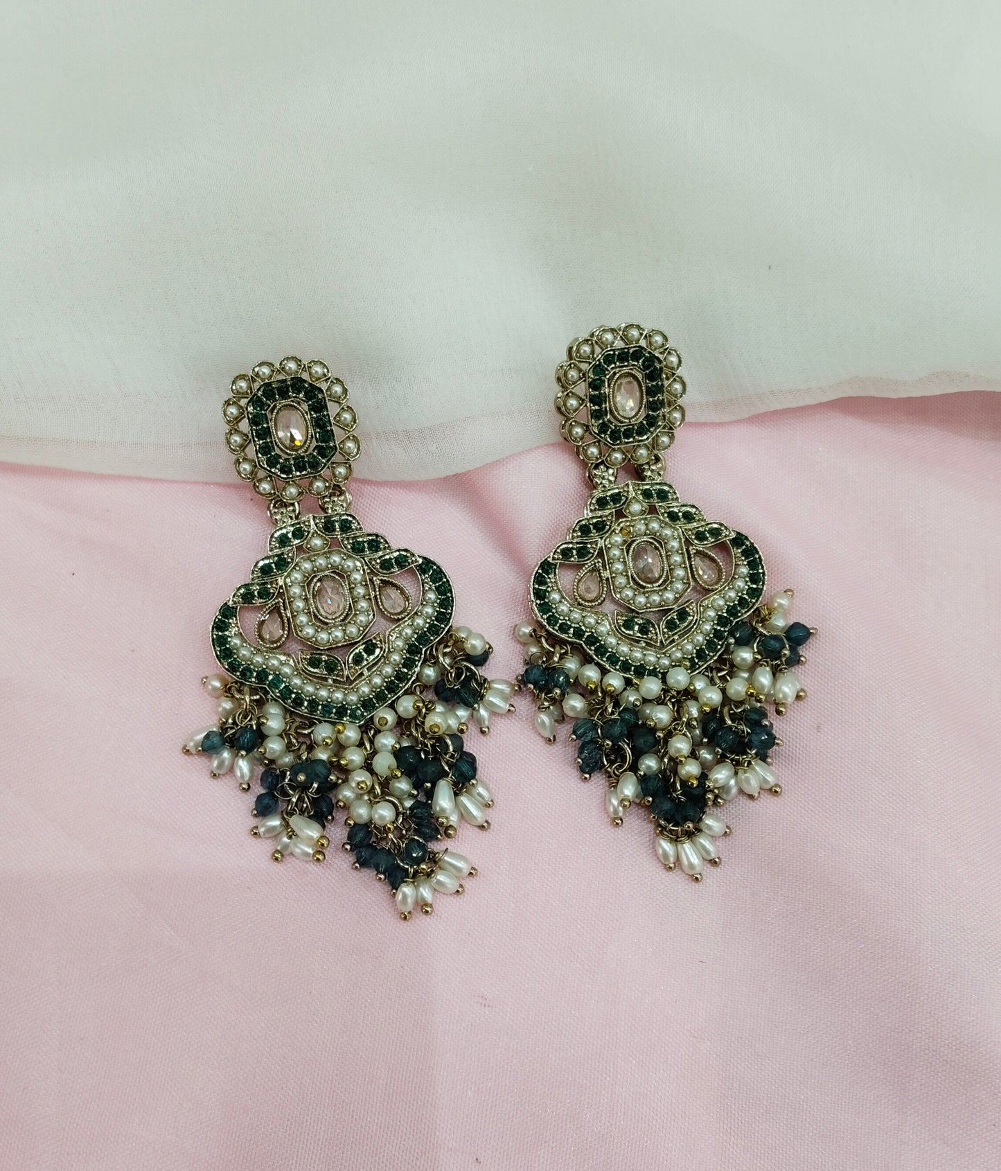Rama Green Antique Gold Bollywood Earrings Reet Set
