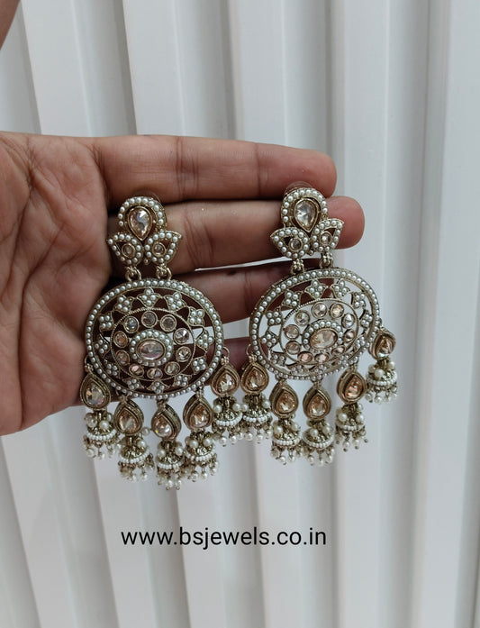 White Gold Champagne Stone Bollywood Earrings Tokyo Set