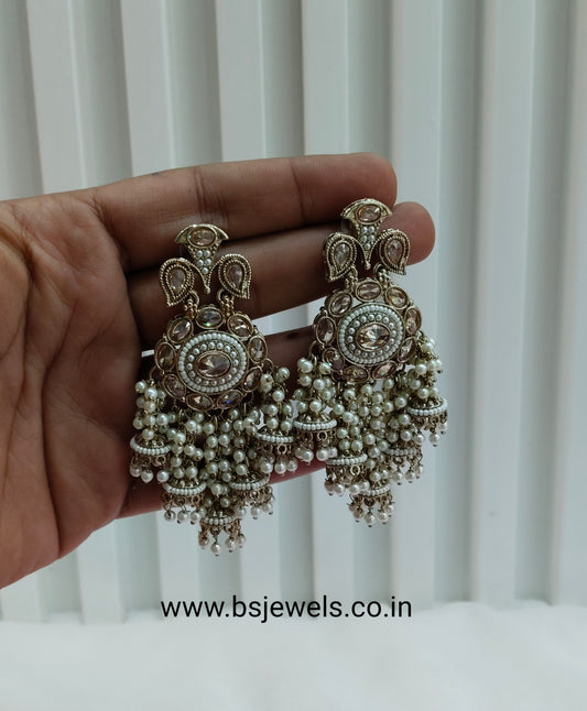 White Gold Champagne Stone Bollywood Earrings Tokyo Set