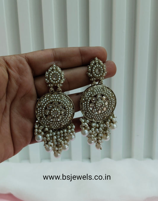 White Gold Champagne Stone Bollywood Earrings Tokyo Set