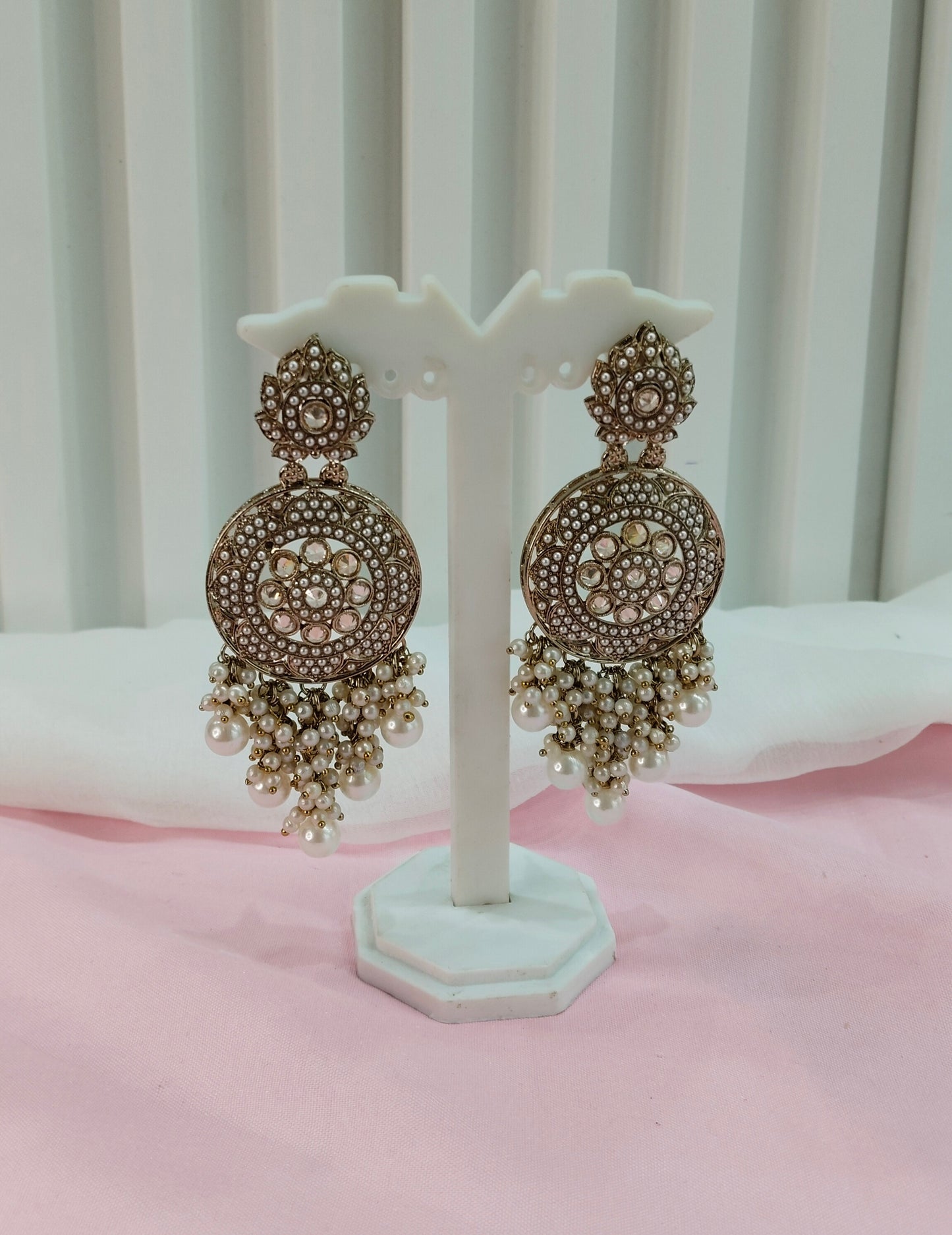 White Gold Champagne Stone Bollywood Earrings Tokyo Set