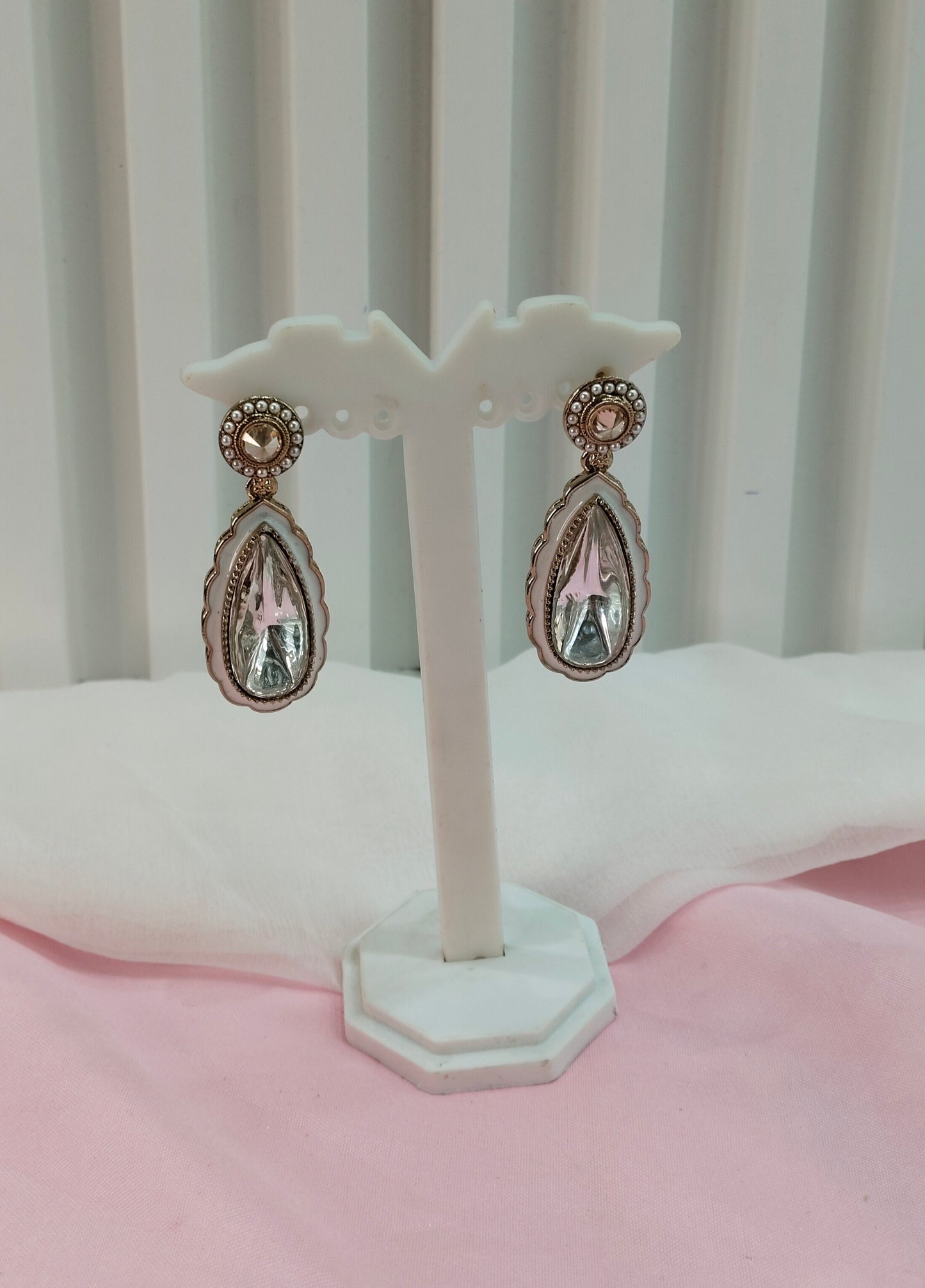 White Antique Gold Bollywood Earrings Tokyo Set
