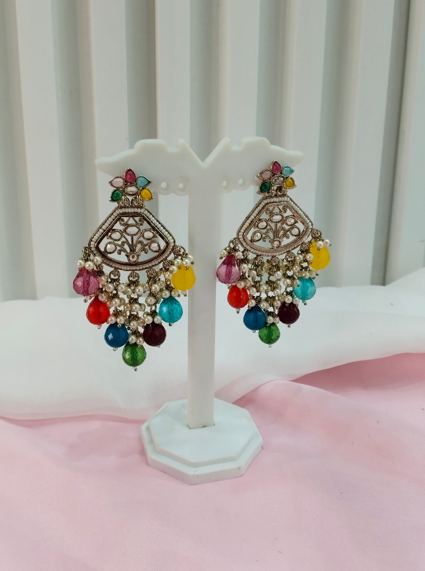 Multi color Gold Champagne Stone Bollywood Earrings Tokyo Set