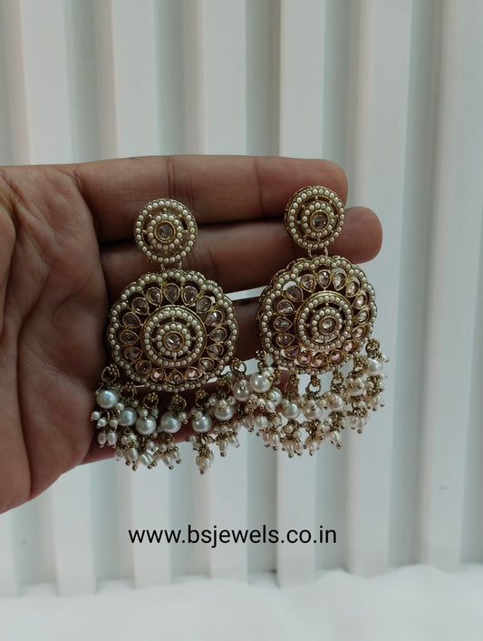 White Gold Champagne Stone Bollywood Earrings Rio Tikka Set