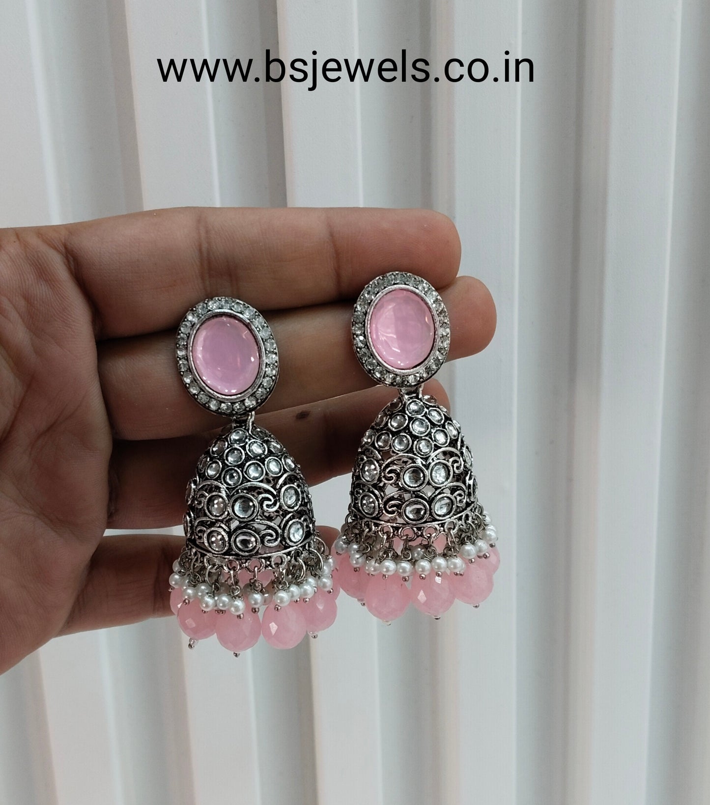 Pink Oxidized Metal Denber Jhumka Earrings Set